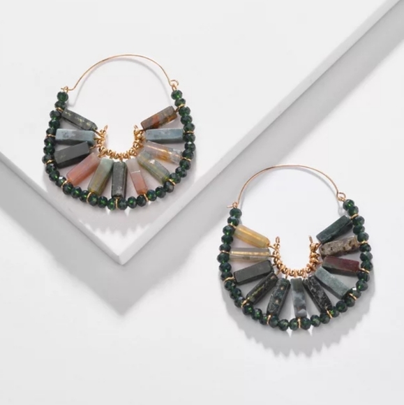 Anthro Green Stone Hoops - Picture 2 of 2